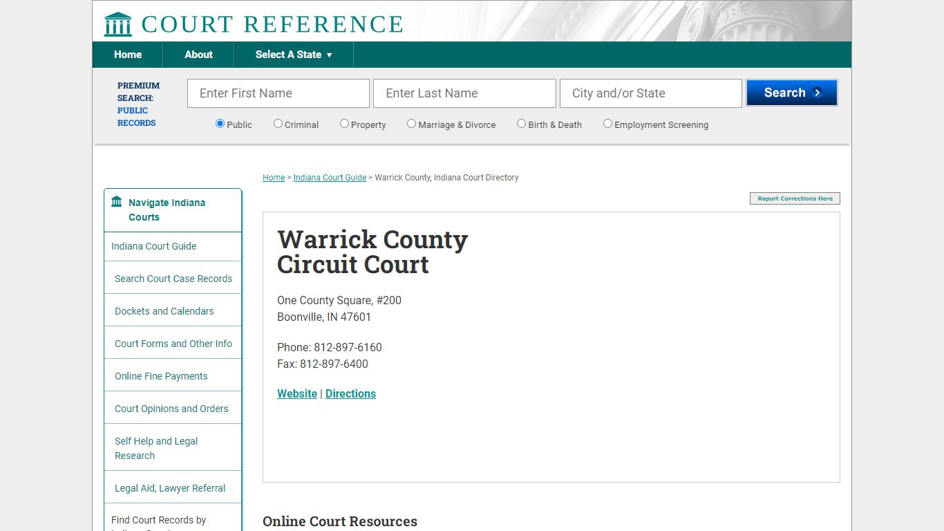 Warrick County Circuit Court - Court Records Directory